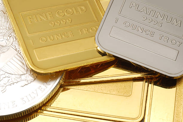 Gold, Platinum and silver - close-up stock photo