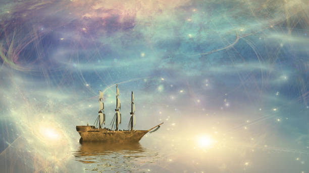istock Sailing ship sails through the stars 1047122366