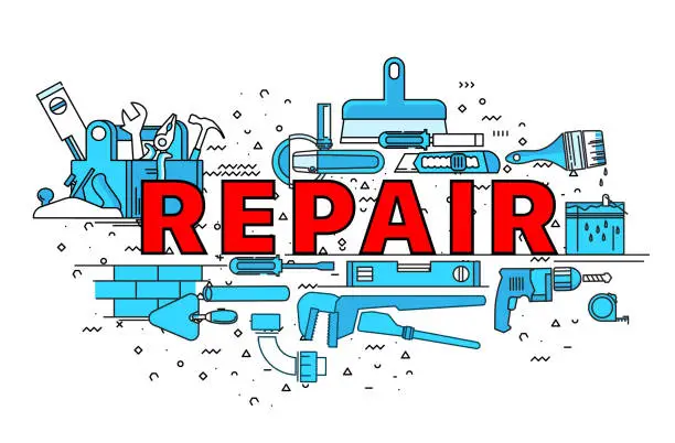 Vector illustration of Lettering flat line design concepts of repair