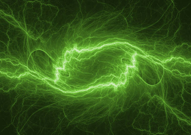 istock Green lightning illustration, abstract plasma background 1047125688