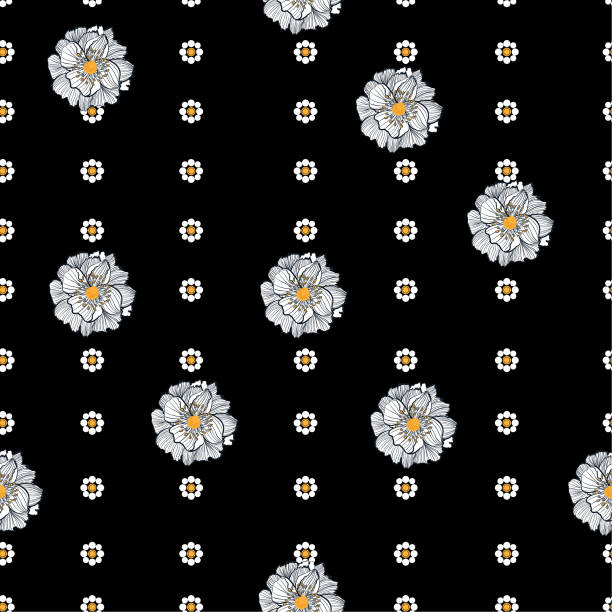 istock Blooming line flower on straight line of geomrtic little flower seamless pattern vector design for fashion,fabric,wallpaper,and all prints 1047128168