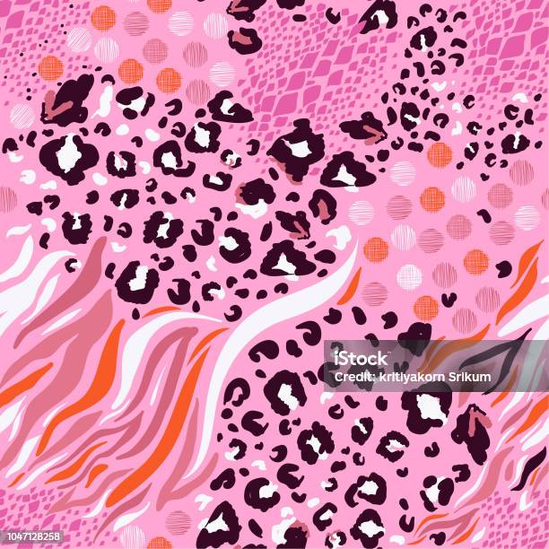 Trendy Sweet Mix Animal Skin Prints Leopard Snake Zebra Tiger Safari Africa Seamless Pattern Vector Design For Fashionfabric And All Prints Stock Illustration - Download Image Now