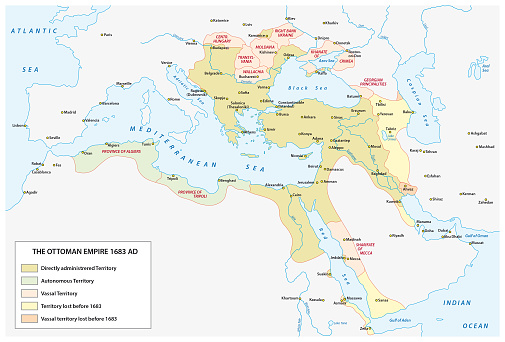 Vector map of the Ottoman Empire at the time of the greatest expansion and in the late 17th century