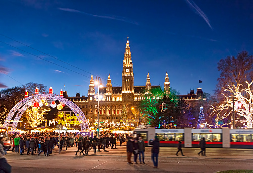 Christmas market on Rathausplatz in Vienna.