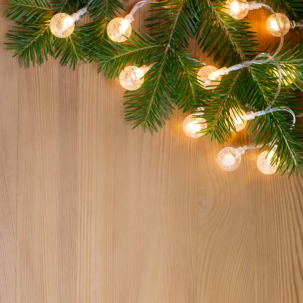 istock Close up of christmas tree with lights. Copy space 1047133864