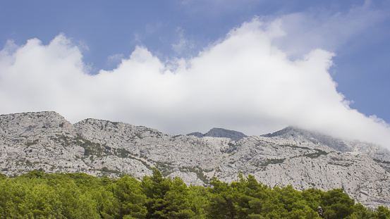 Biokovo Mountains - National Park in Croatia - in the clouds. View from Brela.