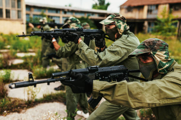 Popular warfare game with artificial - replica guns called airsoft, where players develop strategies and encourage teamwork.