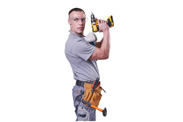 istock Man, Builder, glasses, screwdriver in hand ,isolated on white background. 1047158570