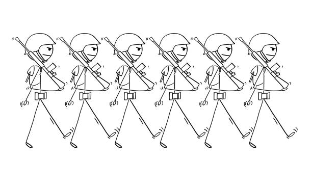 Ilustración de Dibujos Animados De Los Modernos Soldados Marchando En El  Desfile O En Guerra y más Vectores Libres de Derechos de Adulto - iStock