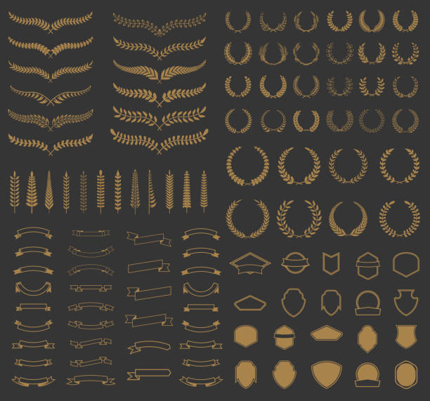 ilustrações de stock, clip art, desenhos animados e ícones de set of vector wreaths and branches. design elements for label, emblem, badge, sign. - coroa de louro