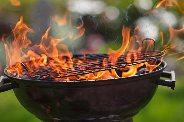 Grill in fames stock photo