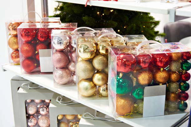 istock Colored balls toys for Christmas tree in store 1047171958