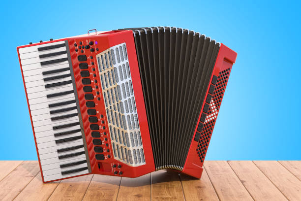 istock Accordion on the wooden table. 3D rendering 1047180128