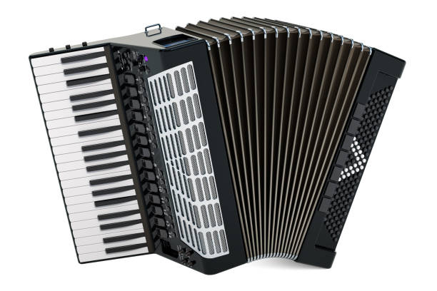 acordeão. renderização 3d, isolada no fundo branco - accordion harmonica musical instrument isolated - fotografias e filmes do acervo