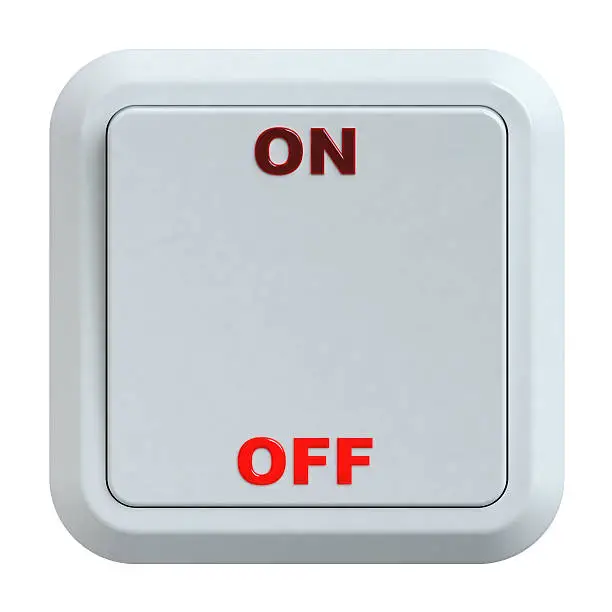 electric switch with the buttons of ON and OFF on a white background