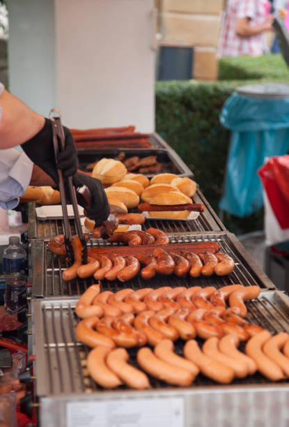 istock Many various sausages on gas grills 1047183394