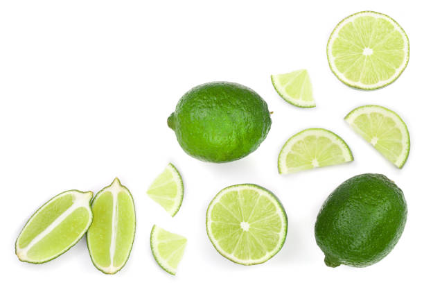 istock sliced lime isolated on white background with copy space for your text.. Top view. Flat lay pattern 1047183514