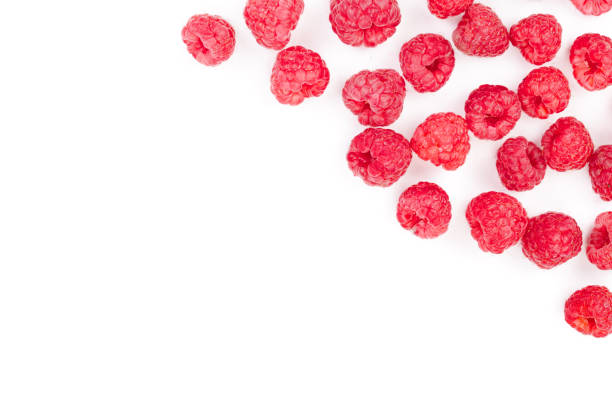 istock raspberries isolated on white background with copy space for your text. Top view. Flat lay pattern 1047183634