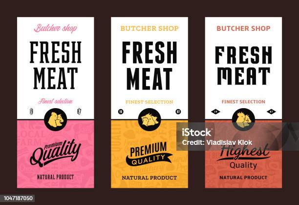 Vector Butchery Labels - Arte vetorial de stock e mais imagens de Padrão - Padrão, Etiqueta - Mensagem, Comida