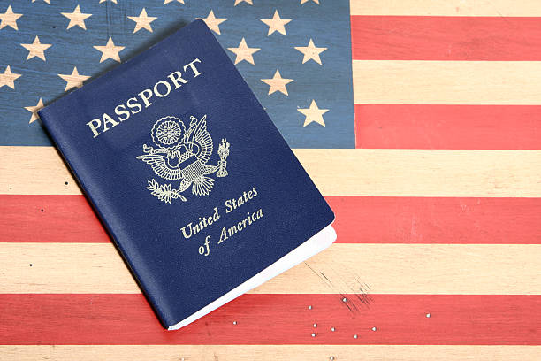 Passaporto con bandiera USA - foto stock