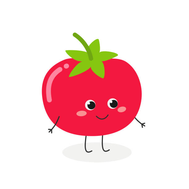 Vector illustration of cute tomato character Vector flat illustration of adorable cartoon tomato isolated on white background tomato face stock illustrations