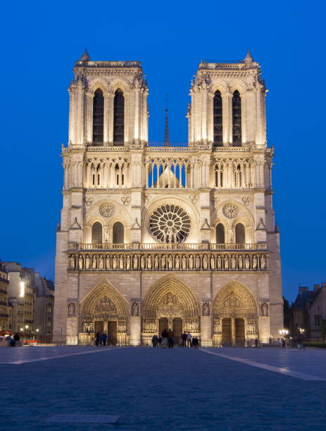 katedra notre-dame de paris nocą, francja - paris france notre dame night ile de la cite zdjęcia i obrazy z banku zdjęć