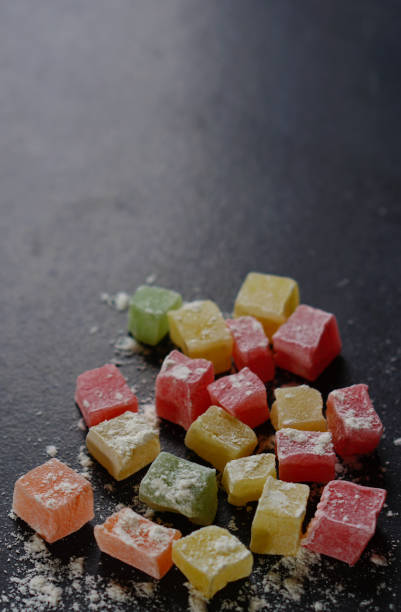 istock Traditional Turkish Delight on black background with a copy space 1047222310