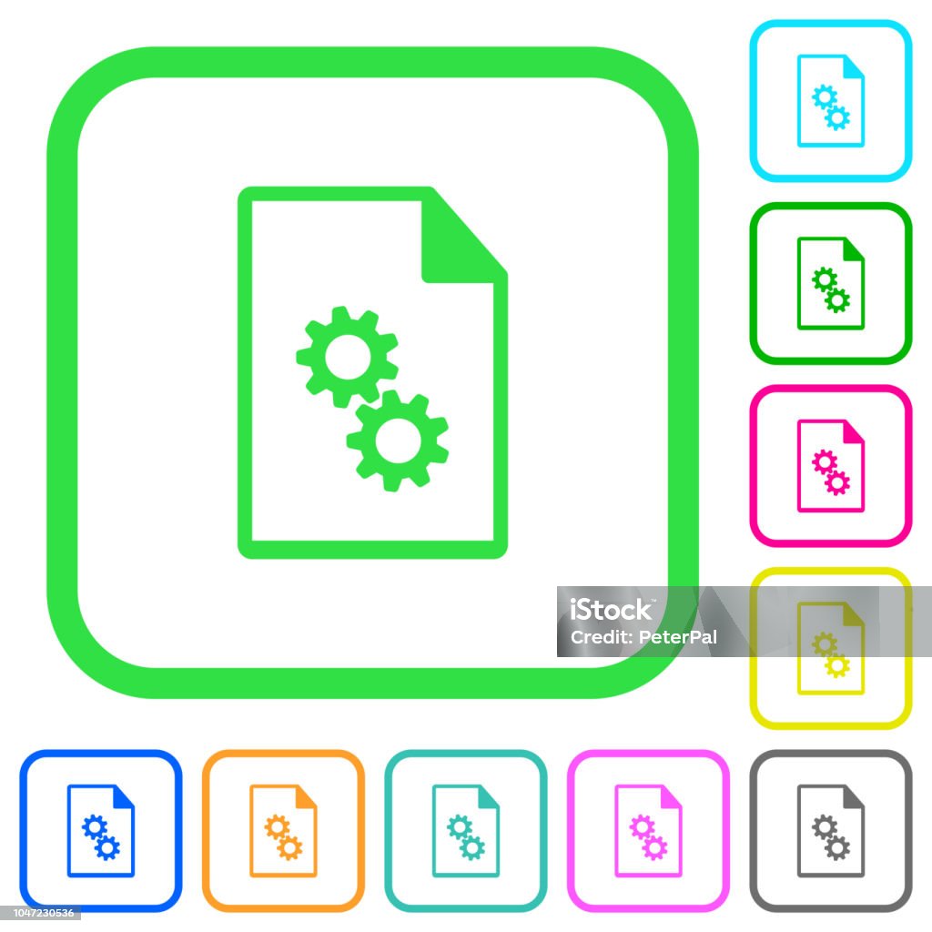 Executable file vivid colored flat icons Executable file vivid colored flat icons in curved borders on white background Icon Symbol stock vector