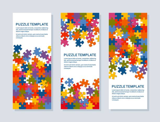 Jigsaw puzzle set with many colorful pieces. Abstract mosaic template. Vector illustration. Jigsaw puzzle set with many colorful pieces. Abstract mosaic template. Vector illustration. puzzle backgrounds stock illustrations