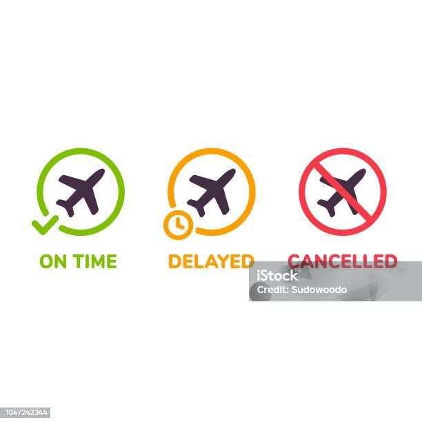 Airplane Flight Icon Set Stock Illustration - Download Image Now - Commercial Airplane, Flying, Delayed Sign