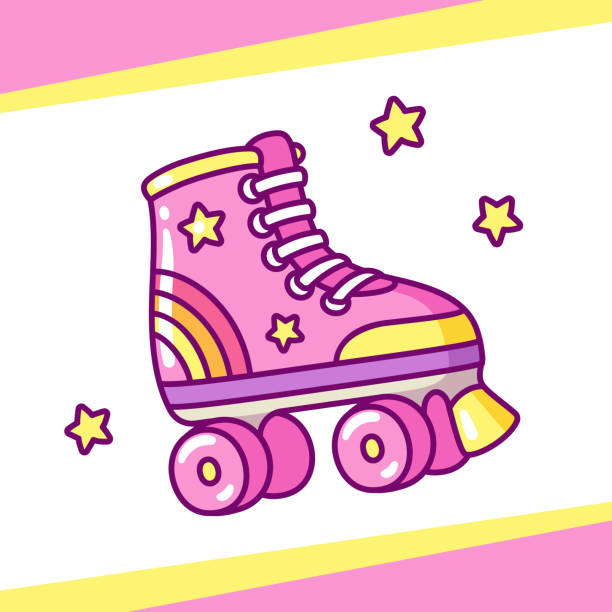 stockillustraties, clipart, cartoons en iconen met schattig roze rolschaatsen - rolschaatsen ijs of rolschaatsen