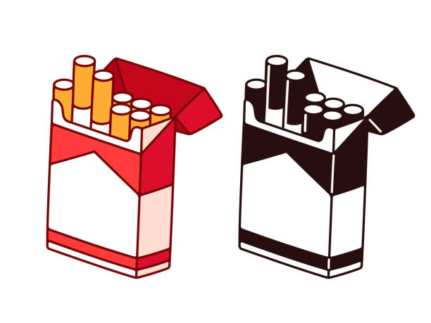 Open cigarette pack Open cigarette pack cartoon drawing in color and black and white. Smoking habit vector illustration. carton illustrations stock illustrations