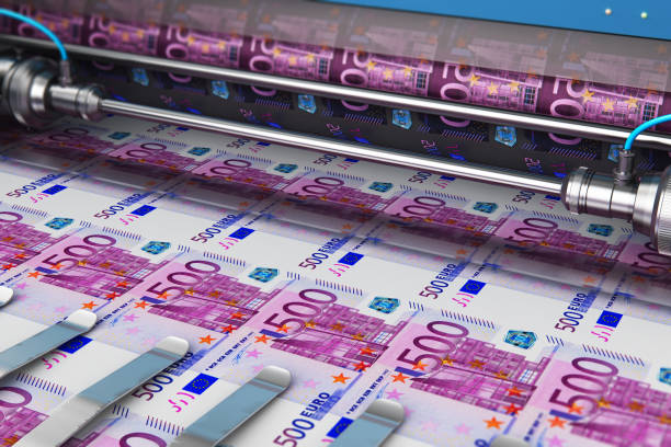 drucken von 500 euro geldscheine - geld drucken stock-fotos und bilder