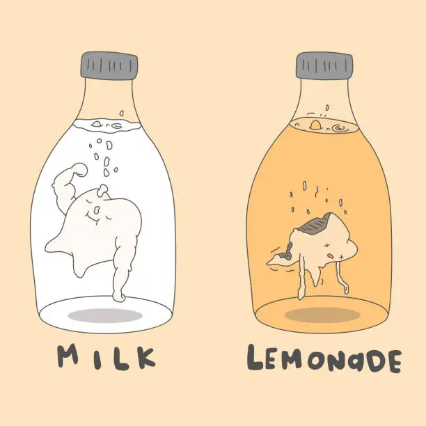 Vector illustration of How milk and lemonade affect your dental health