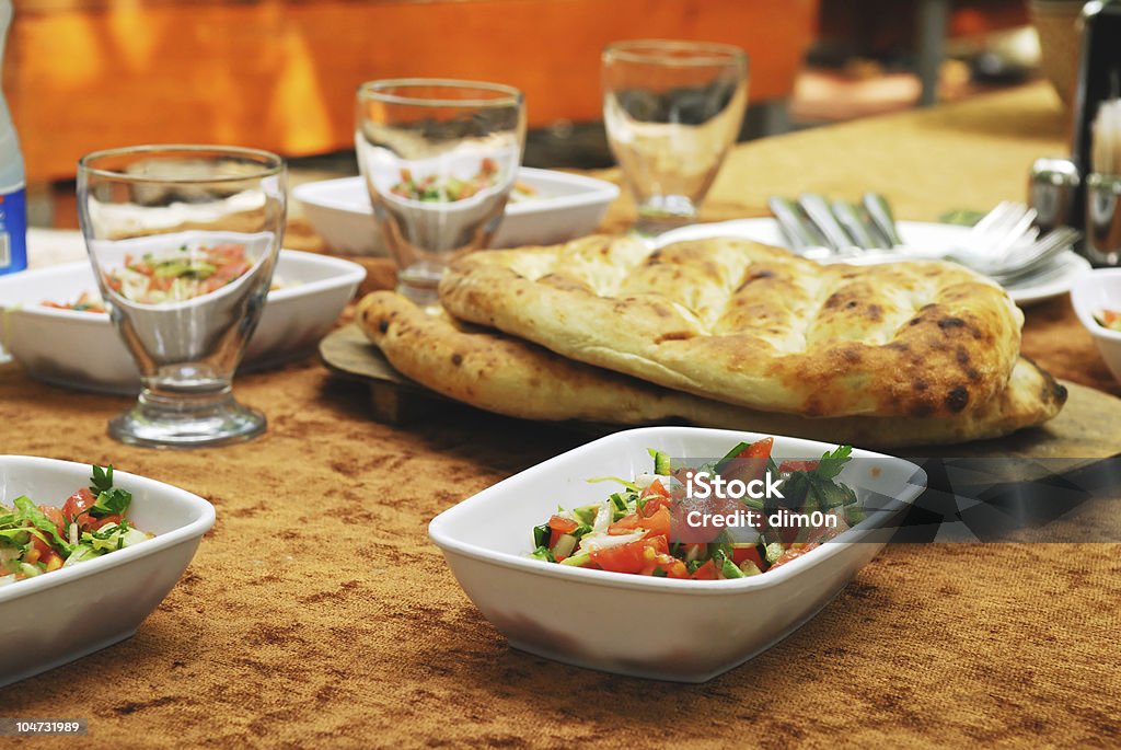 Healthy turkish lunch with salad and bread Healthy turkish salad with bread on lunch Appetizer Stock Photo