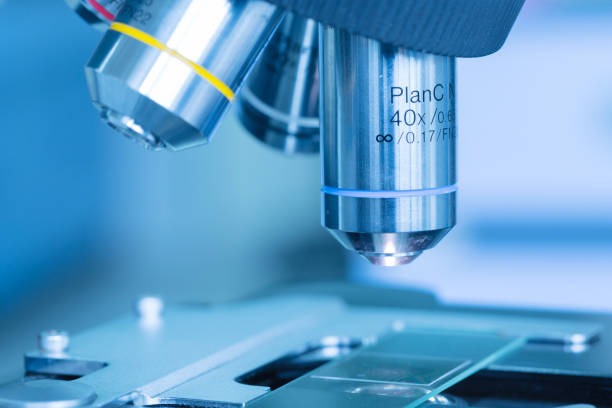 istock Close up of microscope at the blood laboratory, Concept Science and Technology 1047330612