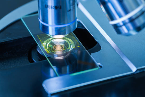 istock Close up of microscope at the blood laboratory, Concept Science and Technology 1047330636