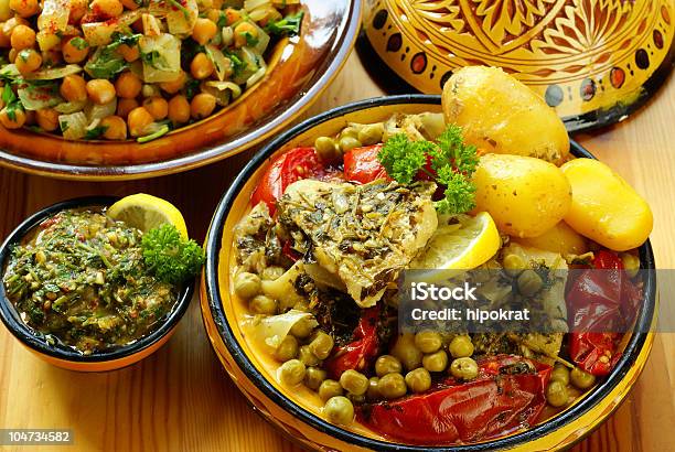 모로코 Chermoula 고기잡이 Tagine 0명에 대한 스톡 사진 및 기타 이미지 - 0명, 감자 요리, 건강한 식생활