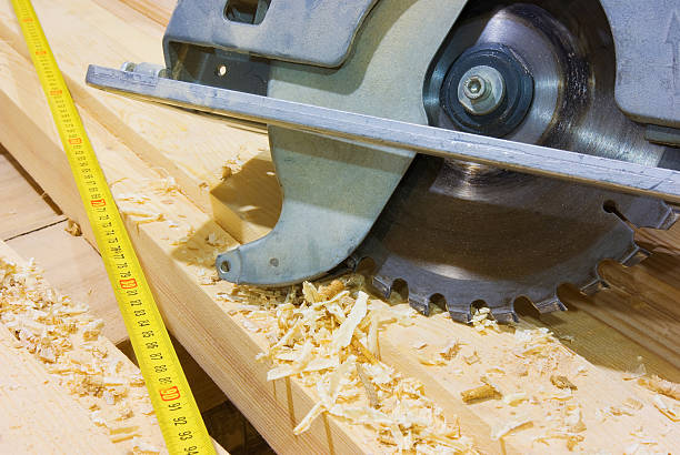 istock Electrical Circular Saw with measure tape 104734917