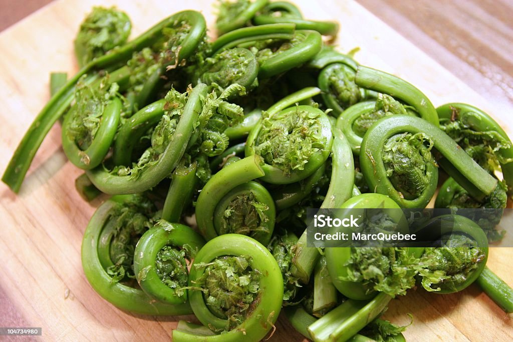 Fresh fiddlehead fern buds Fiddlehead fern buds (french: tête de violons). Fine and delicious vegetables, available only in early springtime, used as a speciality in Canada and in the East of U.S.A. The ferns scientific name is Matteuccia struthiopteris. Fiddleheads Stock Photo