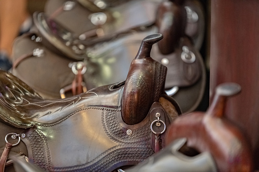close up photograph of a western saddle