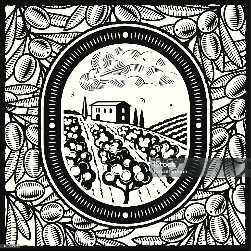 Olive grove (czarny i biały - Grafika wektorowa royalty-free (Sztych)