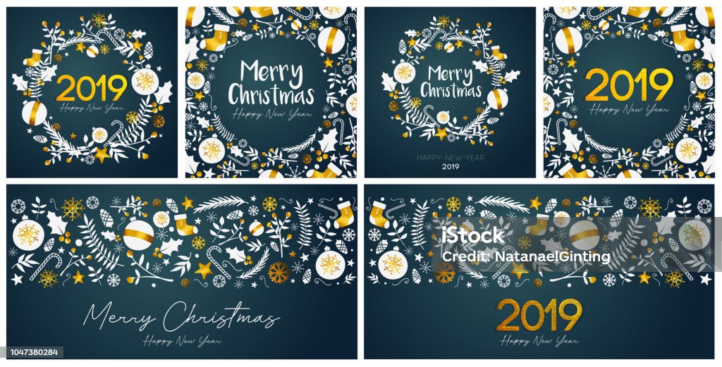 Set of Merry Christmas and Happy New Year Card Template Christmas Stock Photo