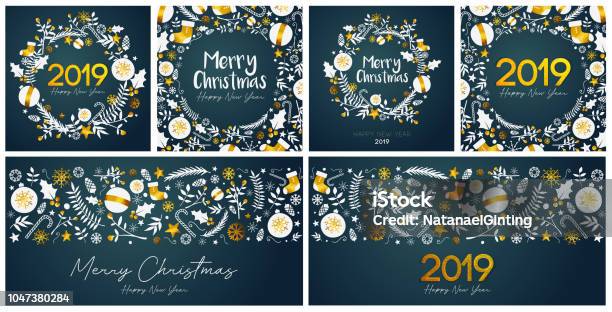 Set Of Merry Christmas And Happy New Year Card Template Stock Photo - Download Image Now