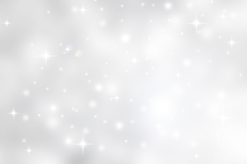 Abstract blurred soft white and gray silver beautiful glowing blinking bokeh and snowfall and star on colorful background for merry christmas and happy new year design banner  and presentation concept