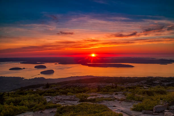 sunrise-acadia - cadillac mountain stock-fotos und bilder