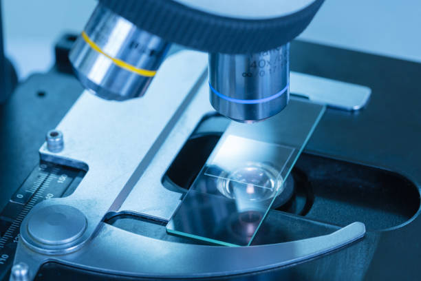 istock Close up of microscope at the blood laboratory, Concept Science and Technology 1047390076