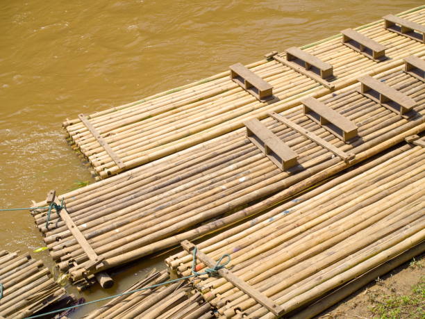 Bamboo rafts prepared and ready for a tourists Bamboo rafts prepared and ready for a tourists falmouth harbor stock pictures, royalty-free photos & images