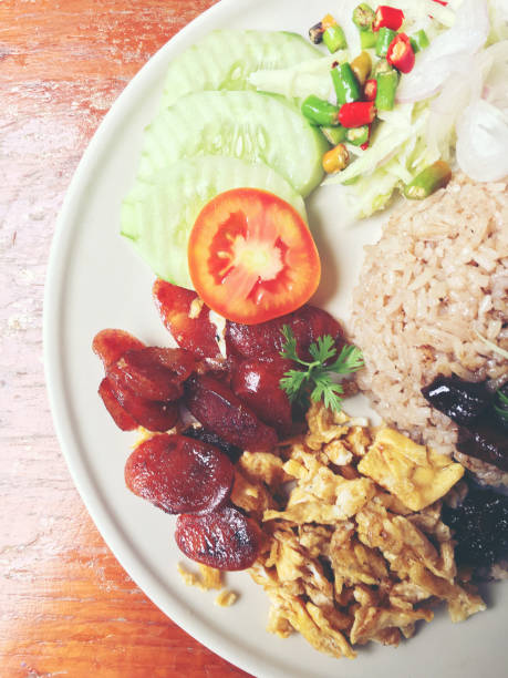 istock Mixed cooked rice with shrimp paste sauce in thai called 