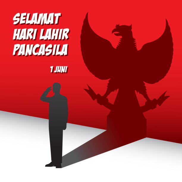 Indonesian Pancasila Day An Illustration of man salute to Pancasila, marks the date of Sukarno's 1945 address on the national ideology garuda pancasila stock illustrations